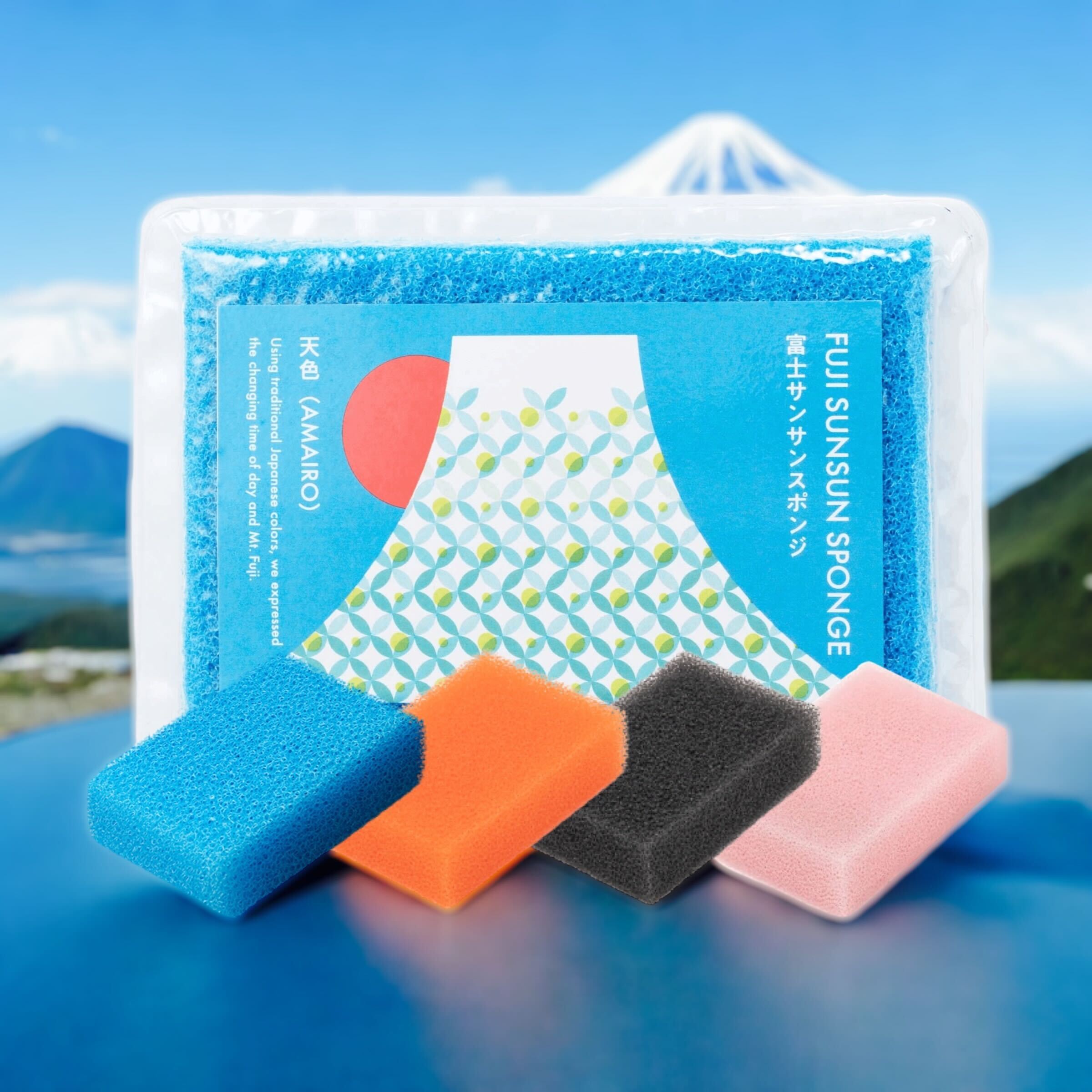 FUJI SUNSUN SPONGE, a limited Mt. Fuji package for SunSun Sponge, is launched.